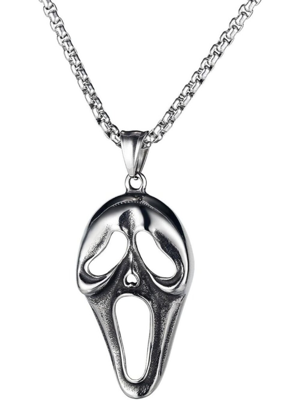 Women's Hollow Ghost Face Gothic Skull Necklace Stainless Steel 3d Pendant Moon